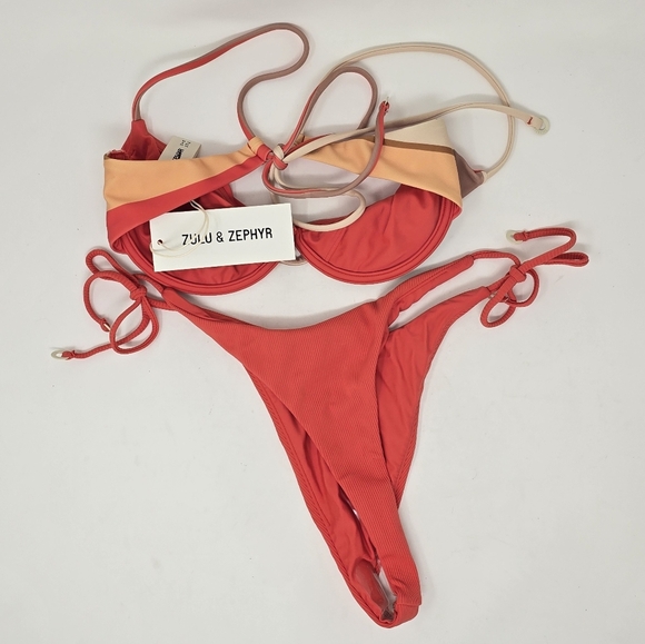 Zulu & Zephyr Stripe Tie Balconette Bikini & Chili Curve Tie Thong Brief… - Picture 4 of 12